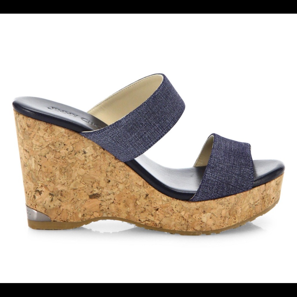 Jimmy Choo Blue and Tan Wedge Sandals
